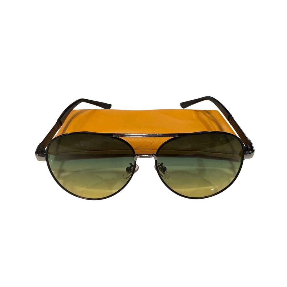 Retro Aviator Sunglasses Green Yellow Ombre Gradient Lens Black Metal Frame